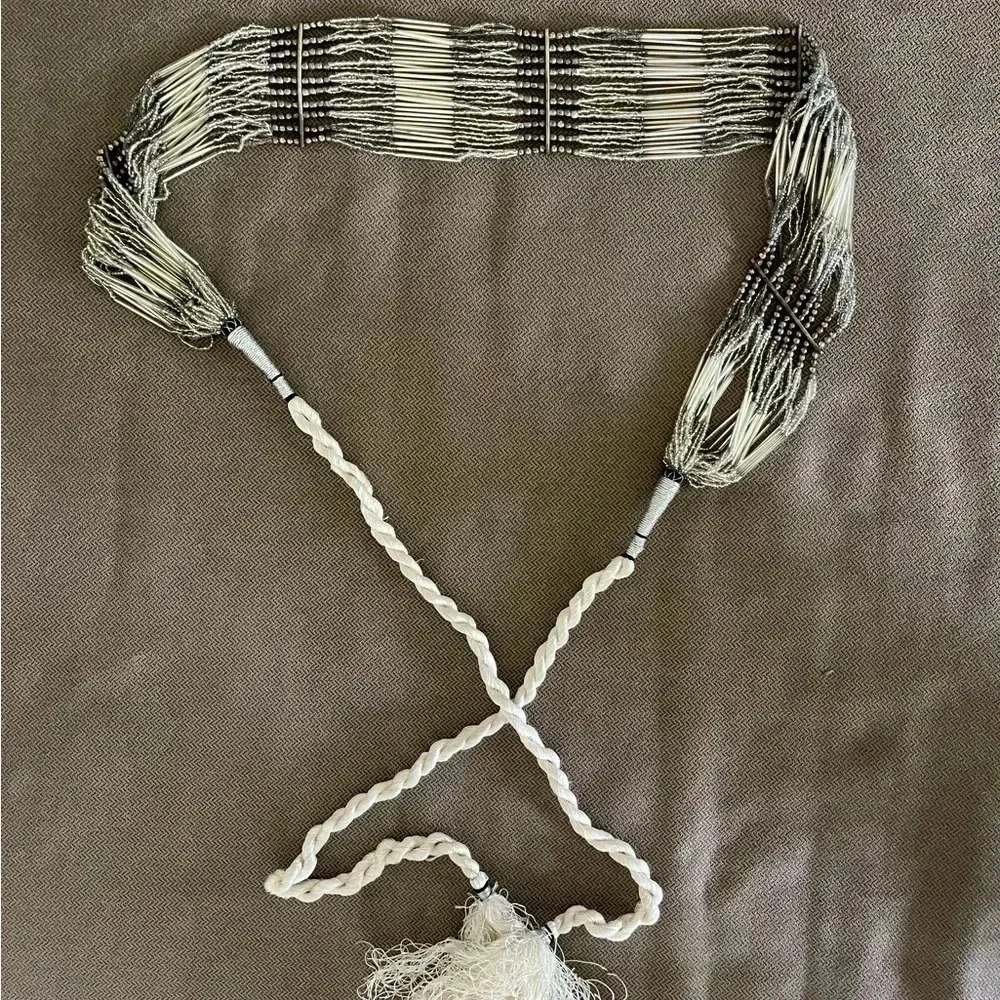 Beaded boho grey thick belt ties at back - Picture 6 of 6
